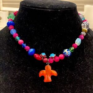 Eclectic Mix Of Beads Necklace. Very Cute.Clasp is marked 925